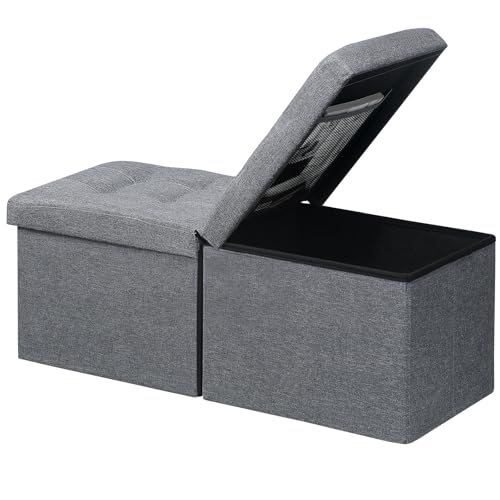 AmasSmile Footrest Ottoman Storage Bench,34" Linen Folding Chest,Gray | Large Ottoman with Storage,Thicker Foam Padded Seat,Livingroom,Dorm,Bedroom,Entryway,Easy to install,34 x 13 x 13in - color: Grey-linen
