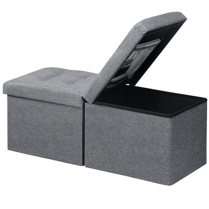 AmasSmile Footrest Ottoman Storage Bench,34" Linen Folding Chest,Gray | Large Ottoman with Storage,Thicker Foam Padded Seat,Livingroom,Dorm,Bedroom,Entryway,Easy to install,34 x 13 x 13in - color: Grey-linen