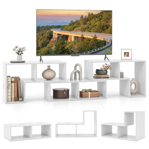 Giantex Free-Combination TV Stand for Bedroom - Entertainment Center for 50 55 60 65 Inch TV, 3-Piece Media Console Table with Storage Cubes, Deformable Open Storage Bookcase Shelf (White) - color: White