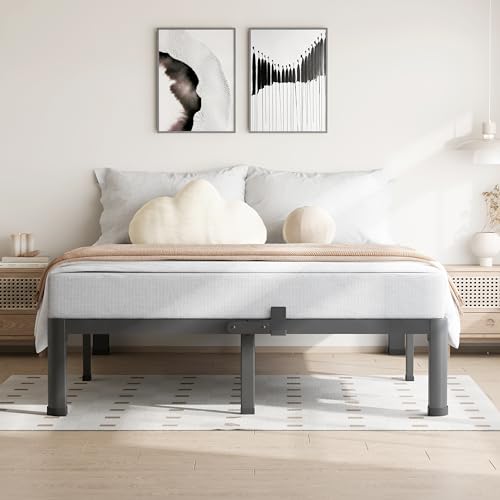 VIPSHOW 10 Inch Queen Bed Frame with Round Corners No Box Spring Needed | 3500lbs Heavy Duty, Under bed storage, 4 mattress stoppers, Headboard holes, Noise-free, Easy assembly & rubber covers - size: Queen, style: 10 Inch