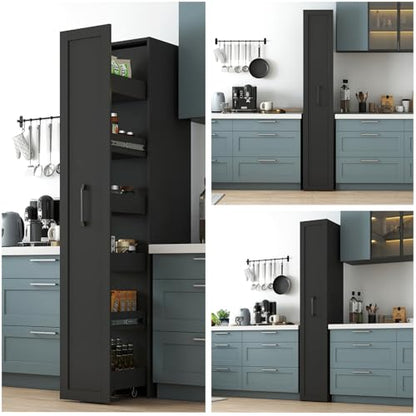 6-Tier Narrow Storage Cabinet with Wheels, 71 Inch Tall, Black | 11.81 Inch Deep Slim Rolling Pull-Out Organizer with Side Panels for Small Spaces, Kitchen, Bathroom and Laundry Room - color: F-black