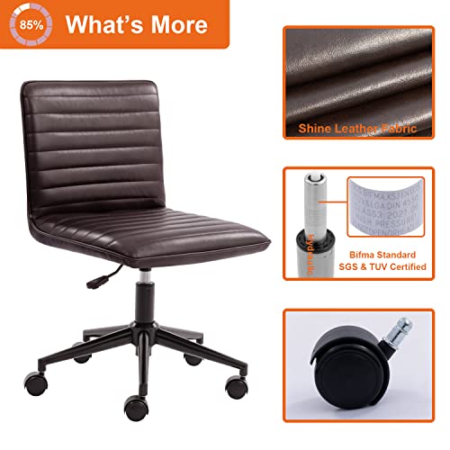 Furnimart Armless Swivel Rolling Desk Chair, Adjustable Faux Leather Vanity Chair with Gold Legs, Cute Task Chair with Wheels for Living Room Bedroom Studying Small Places (Black/Brown) - color: Leather-blackbrown