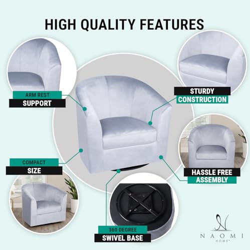 Naomi Home Ariana Swivel Accent Chair – Modern Barrel Accent Armchair with 360 Degree Swivel, Wide Seat, Thick Cushioning, Wooden Legs & Enhanced Back Support for Living Room - color: Grey, style: Modern