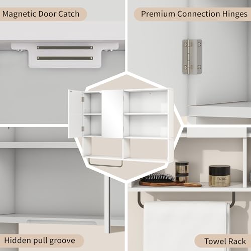 Bathroom Wall Cabinet with Mirror & Towel Bar, White - color: White-with Mirror