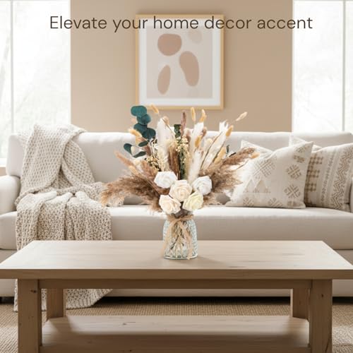 100pcs Artificial Flowers Arrangement With Vase, Dining Table Centerpiece | Dried Pampas Grass Floral Centerpieces Decorations, Fake Flowers in Vase, Coffee Table Decor, Centro de Mesa - size: pampas bouquet in vase
