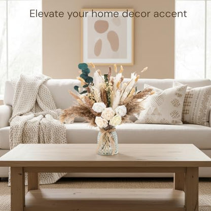 100pcs Artificial Flowers Arrangement With Vase, Dining Table Centerpiece | Dried Pampas Grass Floral Centerpieces Decorations, Fake Flowers in Vase, Coffee Table Decor, Centro de Mesa - size: pampas bouquet in vase