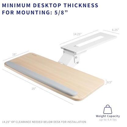 VIVO Light Wood Under Desk 25 x 10 inch Keyboard Tray, MOUNT-KB03C | Adjustable Computer Keyboard and Mouse Platform, Ergonomic Under Table Desk Mount Drawer, Full Swivel - color: Light Wood