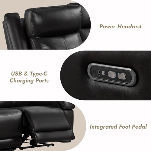 Watson & Whitely Wall Hugger Power Reclining Sofa with Console, Black | Genuine Leather Recliner Sofa, Power Headrests, Center Storage Console, Cup Holders, 3-Seater Couch, Living Room & RV - color: Black, style: 3 Seater Sofa (with console)