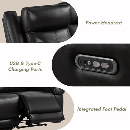 Watson & Whitely Wall Hugger Power Reclining Sofa with Console, Black | Genuine Leather Recliner Sofa, Power Headrests, Center Storage Console, Cup Holders, 3-Seater Couch, Living Room & RV - color: Black, style: 3 Seater Sofa (with console)