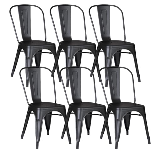 Metal Dining Chairs Set of 6 Matte Midnight Black | Stackable Industrial Style Chairs for Kitchen Dining Room Bistro Outdoor - color: Midnight Black