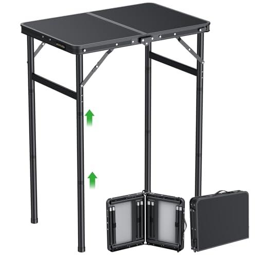 GARLLEN 2ft Folding Camping Table Max Capacity 66lbs, 3 Adjustable Height Picnic Table with MDF Tabletop, Portable Folding Tables for Camping, Travel, Picnic, BBQ, Threaded Install, 23.6" L x 15.7" W - color: Black, size: Tabletop Size: 23.6"L x 15.7"W