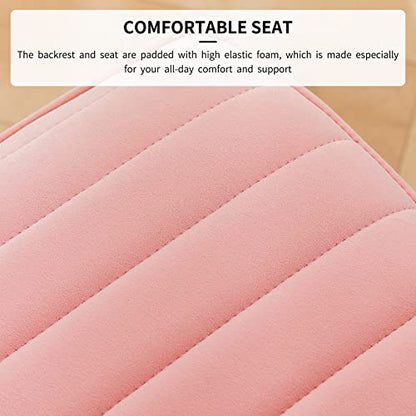 Furnimart Pink Swivel Armless Desk Chair with Wheels, Small Velvet Upholstered Home Office Desk Chair Mid-Back Adjustable Chair for Teen Girl Vanity Desk Bedroom Dorm Living Room (Velvet-Pink) - color: Velvet-pink