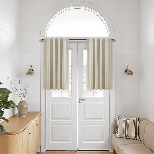 Beige 100% Blackout Kitchen Linen Curtains Back Tab 30 Inch Length Privacy Elegant Mini Cafe Curtain for Modern Rustic Farmhouse Bathroom Thermal Insulated Bedroom Small Drape 26x30 - color: Beige, size: 26"W x 30"L (Pack of 2)