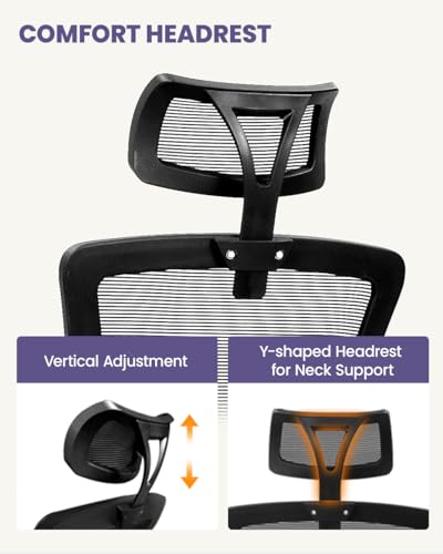 NEO CHAIR Office Desk Chair with Ergonomic High Back Headrest, Mesh Black | Adjustable Headrest and Lumbar Support with Flip-Up Armrests Designed for Extended Sitting Comfort While Saving Space - color: Mesh Black