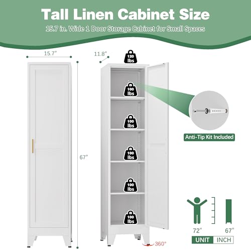 Bevivog Tall Bathroom Storage Cabinet, 67" Narrow Metal Storage Cabinets, Freestanding Tall Linen Cabinet, Slim Kitchen Pantry Cabinets with Shelves