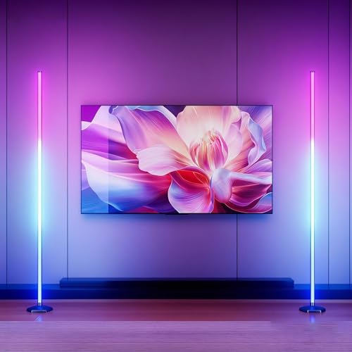 Corner Floor Lamp, 2 Pack RGB Corner Lamp with App/Remote/Button Control, Smart LED Floor Lamp with 16 Million DIY Colors & 68+ Scene, Music Sync for Living Room, Bedroom, Gaming Room (2, 57 Inch)