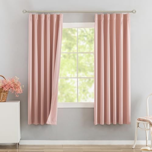 Baby Pink Pinch Pleated Blackout Curtains with Hooks - 78 inch Length Room Darkening Thermal Insulated Window Curtain Drapes for Living Room Bedroom Set of 2 Panels 40" Wx78 L - color: Baby Pink, size: 40"W x 78"L (Pack of 2)