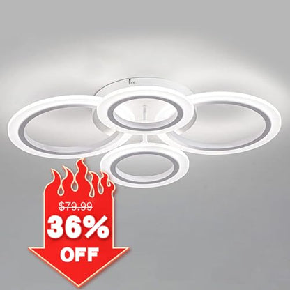 Shine LUEST 34W LED Ceiling Light with Remote, 3000-6000K Dimmable Modern Flush Mount Ceiling Lighting Fixture White 4 Rings Round Chandelier Ceiling Lamp for Small Room, Bedroom - color: White, 4 Rings