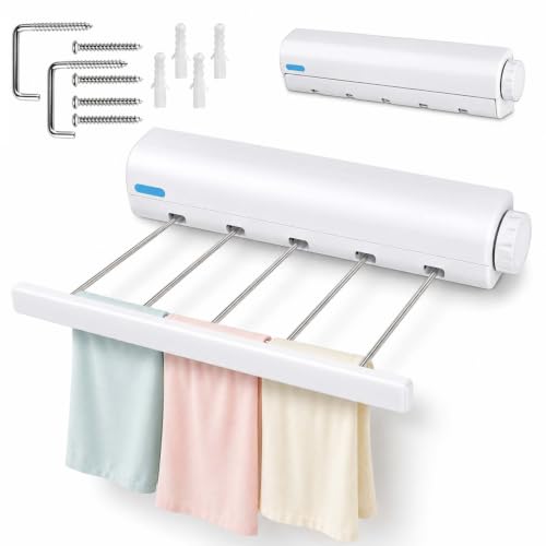 Retractable Multi-Line Clothesline Dryer, Automatic 4/5 Ropes Telescopic Indoor Outdoor Wall Mounted Drying Rack, Space Saving for Bathroom Hotel Travel Camping,Punch Installation 5-Line - color: 5-line