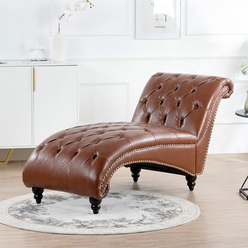Convertible Chaise Lounge Chair and Ottoman Set, Recliner Chair 3 in 1 Modern Comfy Accent Sleeper Reading Chair Bed with 2 Pillows for Living Room Home Office Study, PU Brown Leather - color: Pu Brown
