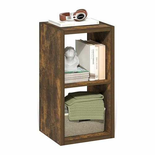 2-Cube Bookshelf, Cubicle Shelf Bookcase with Open Back, Position Reversible Book Shelf, 15 x 16 x 30, for Home Office, Living Room, Amber Pine - color: Amber Pine, size: 2 Tier