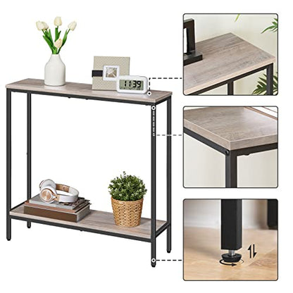 HOOBRO 29.5" L Narrow Console Table, 8.7" D Small Entryway Table | Sofa Table Behind Couch with 2-Tier Storage Display Shelves for Hallway, Foyer, Living Room, Bedroom - color: Greige and Black
