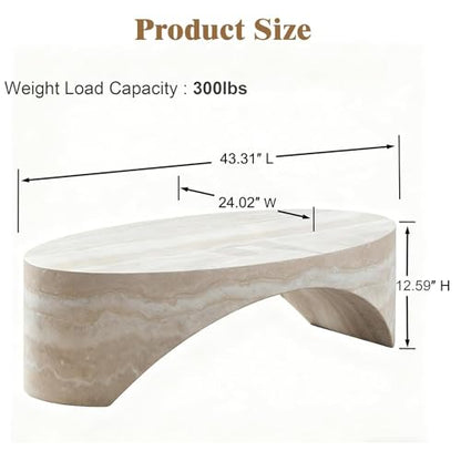 43.31" Oval Faux Marble Coffee Table (43.31" x 24"×12.6“) | Center Table, Concrete Coffee Table, Traverstine Accent Table, Living Room Furniture, Mars Pattern, No Need Assembly - color: Mars,43.31" X 24"