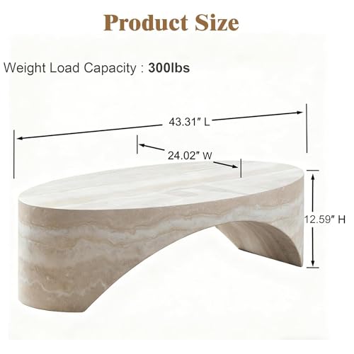 43.31" Oval Faux Marble Coffee Table (43.31" x 24"×12.6“) | Center Table, Concrete Coffee Table, Traverstine Accent Table, Living Room Furniture, Mars Pattern, No Need Assembly - color: Mars,43.31" X 24"