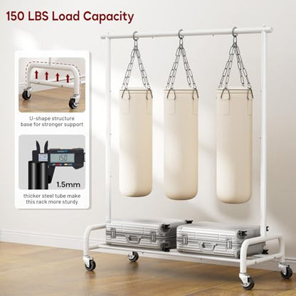SLEEPING LAMB Heavy Duty Clothes Racks for Hanging Clothing Rack, 43" Wide Rolling Garment Rack Metal Wardrobe Rack with Wheels Closet Hanger Rack for Coats, Shirts, Dress, (White) - color: White, style: Single Rod