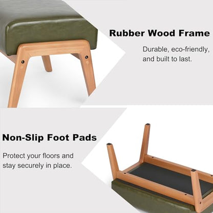 Modern Ottoman Foot Stool, Faux Leather Accent Sofa Footrest with Walnut Rubber Wood Frame, Ottoman Bench for Living Room Entryway Bedroom Sofa Seat, Hunter Green - color: Hunter Green