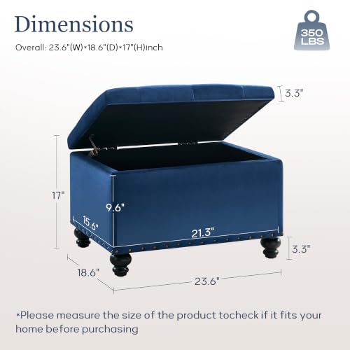 Zihanhome Velvet Storage Ottoman Bench, Button Tufted Ottoman with Hidden Storage, Upholstered Foot Rest Stool with Solid Wood Legs for Living Room, Bedroom, Entryway & Small Spaces (Sapphire Blue) - color: Velvet-sapphire Blue