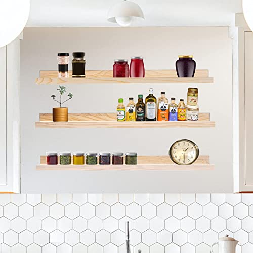 MBYD 48 Inch Floating Shelves Natural Wood, Wall Mount Picture Ledge Wooden Wall Shelf for Bedroom, Living Room, Office, Kitchen, Nursery Shelves Set of 3 Same Dimensions - color: Natural, size: Set of 3 48 in
