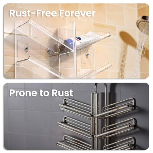 AITEE Acrylic Bathroom Organizer Caddy Shampoo Holder Combination Shelf | No drilling, wall mounted with drain holes, inclined shelf, bathroom, acrylic, rustproof, for bathroom toiletries - style: Combination Shelf