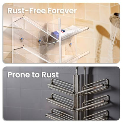 AITEE Acrylic Bathroom Organizer Caddy Shampoo Holder Combination Shelf | No drilling, wall mounted with drain holes, inclined shelf, bathroom, acrylic, rustproof, for bathroom toiletries - style: Combination Shelf