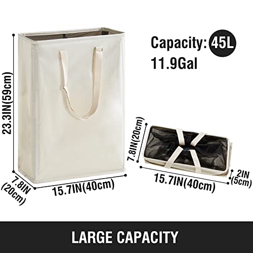 45L Slim Laundry Hamper with Adjustable Long Handles & Mesh Top, Beige | Small Laundry Baskets with Mesh Top, Narrow Dirty Clothes Hamper for Bedroom, Closet, and Bathroom - color: Beige, size: 45L