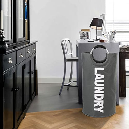 DOKEHOM 90L Large Laundry Basket Bag, Collapsible Tall Hamper, Dark Grey | Freestanding tall washing bin & foldable laundry bag. High-capacity clothes storage basket with durable sturdy handles - color: Dark Grey, size: 90L