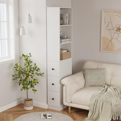 ARTETHYS Tall Slim Bathroom Storage Cabinet with 3 Adjustable Shelves | Free Standing Space Saver Cabinet with 3 Drawers for Living Room, Kitchen, Classic White - color: White