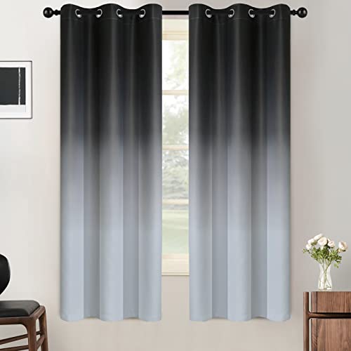 SimpleHome Black to Grey White Ombre Room Darkening Curtains 63 Inch | Curtains for Living Room,Light Blocking Thick Thermal Insulated Grommet Window Curtains Drapes for Bedroom, 2 Panels,42Wx63L - color: Black to Grayish White, size: 42"W x 63"L (Pack of