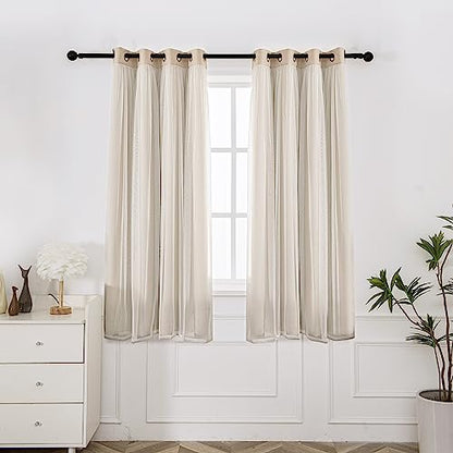 INLINAS Blackout Curtains with Sheer Overlay, Beige, 52x63 Inches | Grommet Top Double Layer Curtains for Bedroom and Living Room Thermal Reduction Light Blocking and Energy Saving, Set of 2 - color: Beige, size: 52"W x 63"L (Pack of 2)