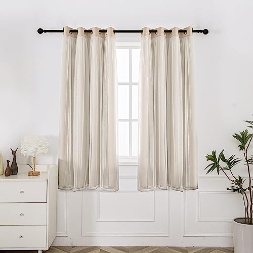 INLINAS Blackout Curtains with Sheer Overlay, Beige, 52x63 Inches | Grommet Top Double Layer Curtains for Bedroom and Living Room Thermal Reduction Light Blocking and Energy Saving, Set of 2 - color: Beige, size: 52"W x 63"L (Pack of 2)