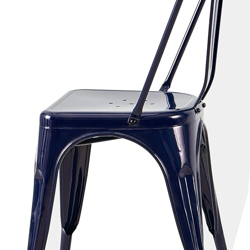 AC Pacific 18 Inch Seat Height Industrial Metal Dining Chairs, Stackable Kitchen or Bar Seat, Durable Modern Design, Versatile Accent Furniture, Set of 2, Dark Blue - color: Dark Blue, size: Set of 2