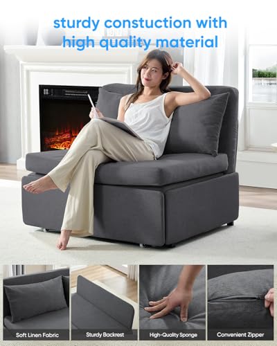 43.3" Twin Size Pull Out Sofa Bed，3-in-1 Linen Convertible Sleeper Sofa Bed,Loveseat Pullout Bed with Pillows and Tri-fold Mattress for Small Space/Bedroom,Dark Grey - color: Dark Grey, size: Twin