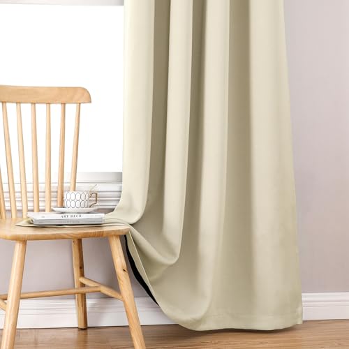 ChrisDowa 100% Blackout Curtains for Bedroom 63 Inches Long 2 Panels Set | 2 Thick Layers, Thermal Insulated, Light Blocking, Grommet, Window Treatment, Living Room Drapes, Light Beige, 38 x 63 Inch - color: Light Beige, size: 38"W x 63"L (Pack of 2)