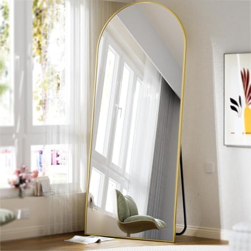 BEAUTYPEAK 71" x 26" Arch Full-Length Mirror with Stand, Gold | Full Body Arched Mirror with Standing, Leaning or Wall-Mounted for Wall, Ideal for Bedroom, Dressing Room, Entryway - color: Gold, size: 71"L x 26"W