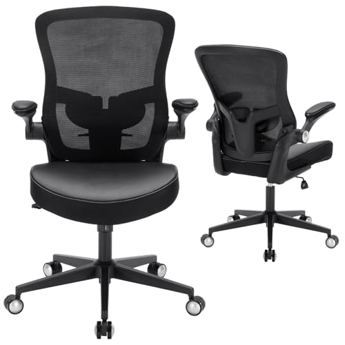 Office Chair-400lbs, Ergonomic Heavy Duty Office Desk Chair with Adjustable Lumbar Support Breathable Mesh Computer Chair with Flip-Up Armrests, Comfy Home Office Desk Chair for Heavy People