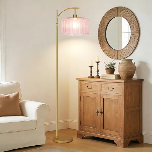 QIYIZM Pink Floor Lamp for Living Room,Bedroom,Gold Dimmable Standing Lamp with Remote,Mid Century Modern Brass Tall Lamp Boho Floor Lamps Arc Stained Glass Flower Floor Light Lamp Girls kids Bohemian - size: 33-Floor Lamp