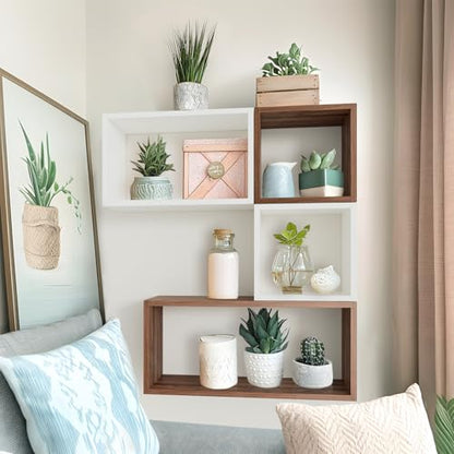 Cube Shelves Set2, White Display Shelves Wall Mount 7.75" D x 12.5" W x 12.5" H, (White, Square 2 Cubes) - color: White, size: Square-Set2