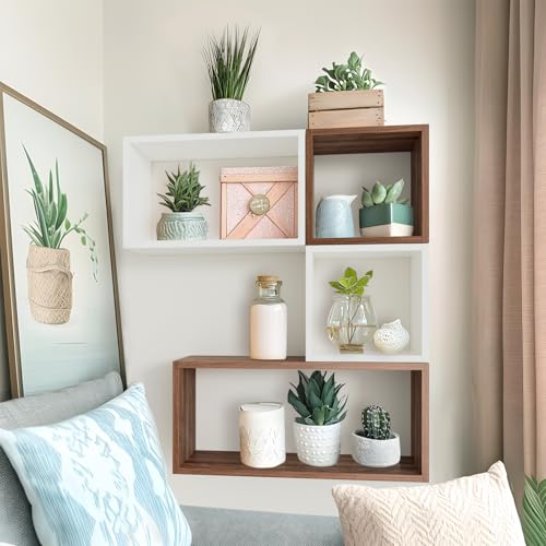 Wall Mount Shelf Set of 4, Floating Cube Shelves for Space Discovery Home and Commercial Use, Large Size Shelves Set, White - color: White, size: Set4