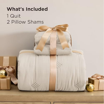 Bedsure King Size Quilt - Prewashed Extra Soft Cotton-Like Polyester Bedspreads King Size, Lightweight Comforter, Includes 1 Quilt 106x96 Inches with 2 Shams, Machine Washable, Beige - color: 03 - Beige, size: King (106" x 96")