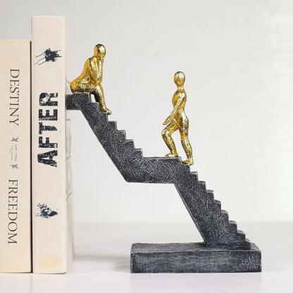 Modern Staircase Sculpture, Gold Figures on Black Steps - color: ‌"dual Gold"‌